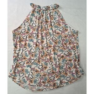 Always Indigo Women's L Halter Neck Floral Top Boho Cottagecore Feminine Work